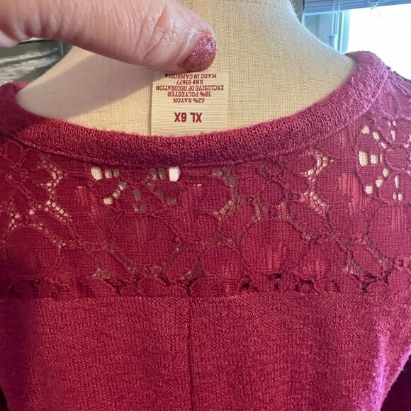 Arizona Burgundy Lightweight Sweater.  Girls size 6x - Picture 2 of 3